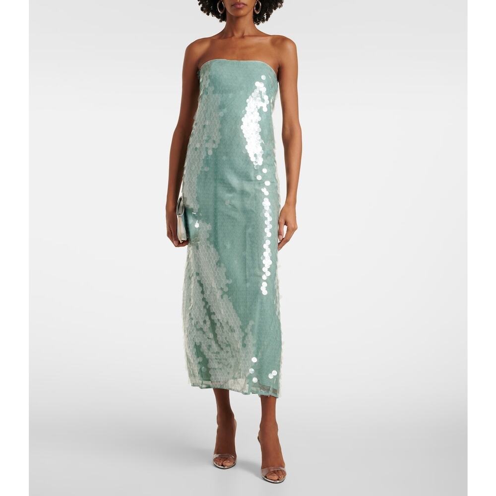STAUD Seafoam Green Shimmering Sequined Strapless Casey Midi Gown size 2 - Picture 6 of 16